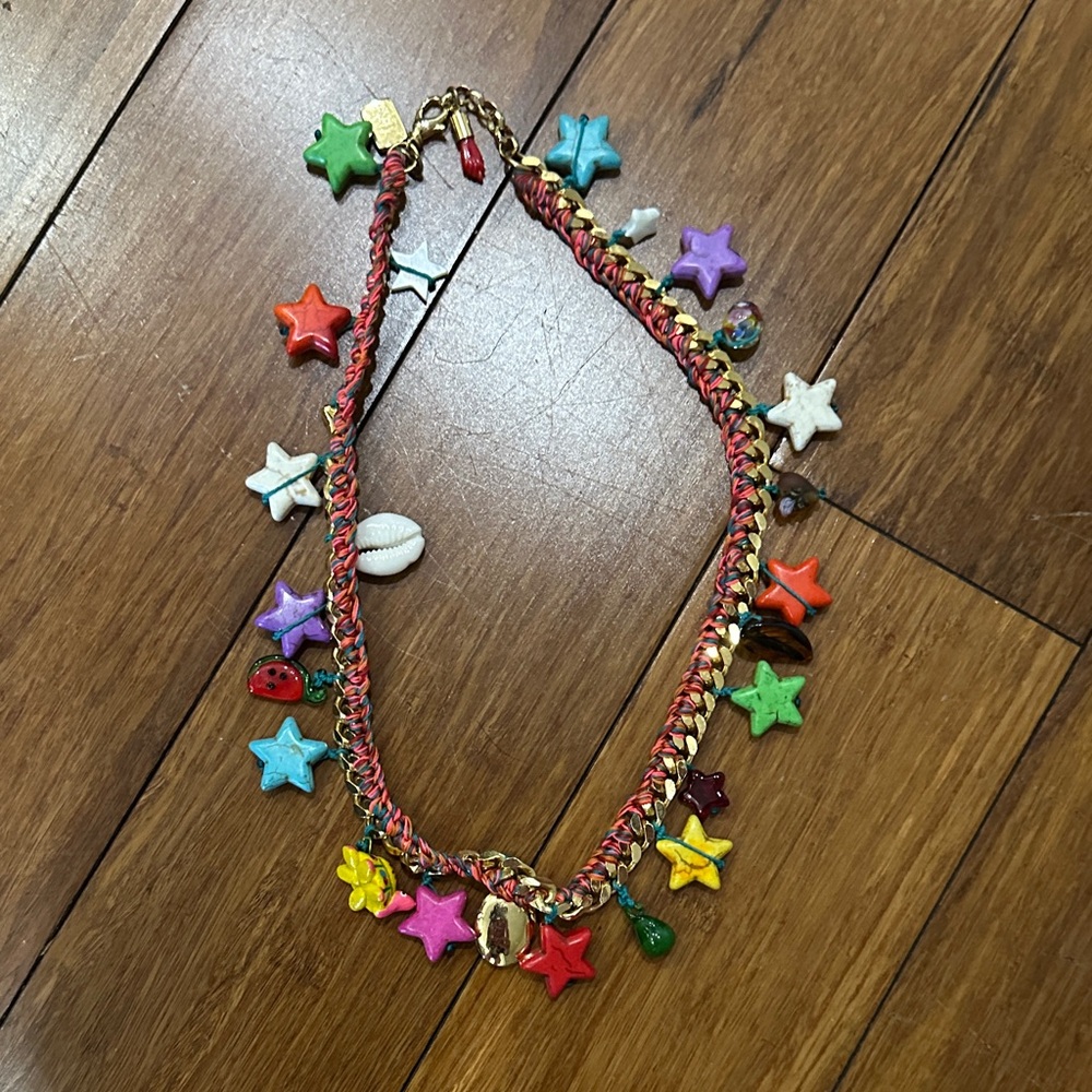 Colorful Star Charm Braided Necklace - Multicolor